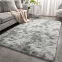 Soft Area Rugs for Livingroom Bedroom, Shaggy Plush Fuzzy Fluffy Carpet Furry Fur Rug, Modern Indoor Comfy Nursery Kids Dorm Home Decor Floor Mat, 5 x 8 ft, Tie-Dyed Light Grey