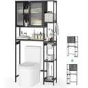 Wisuce Essentials Over the Toilet Storage Cabinet Above Toilet Bathroom Organizer with Toilet Paper Holder Stand Bath Organizer with Adjustable Shelves & Acrylic Doors,Anti-Tip Device (Black)