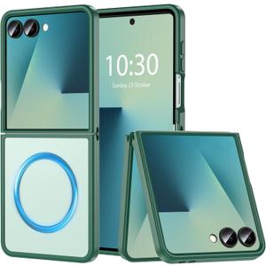 OWKEY Case for Samsung Galaxy Z Flip 7, Magnetic Case [Compatible with MagSafe] Anti-Fingerprint Translucent Matte Shockproof Protective Phone Case Cover for Samsung Z Flip 7 (Green)