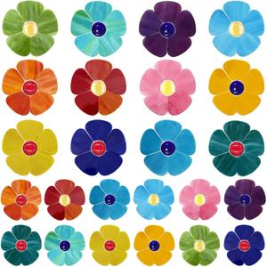 LITMIND 24 Pcs Stained Glass Flower Mosaic Tiles  12 Bright Mixed Colors, Large & Small Petal Pieces  DIY Mosaic Supplies for Crafts & Art Projects