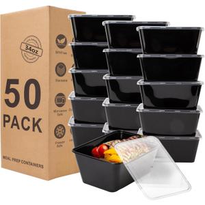 Meal Prep Containers 50Pack - 34oz Food Storage Containers with Lids, Reusable Food Prep Containers, Disposable To Go food Containers for Takeout, BPA Free, Stackable, 1000ml, Microwave/Freezer Safe