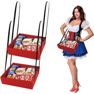 2 Pcs Wearable Usherette Trays, 20's Theme Costume Accessory, Hands-Free Movie Snack & Halloween Popcorn Trays, Collapsible Hawker Tray for Stadium & Parties, 12.6 x 11 x 3.2 in, Red