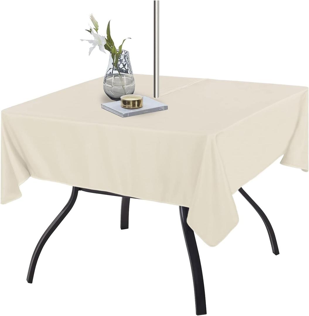 Fitable Square Table Cover Outdoor and Indoor Tablecloth - Washable Waterproof Wrinkle Free Table Cloth with Zipper and Umbrella Hole for Spring/Summer/Party/Picnic/BBQS/Patio Beige 54 x 54 inch