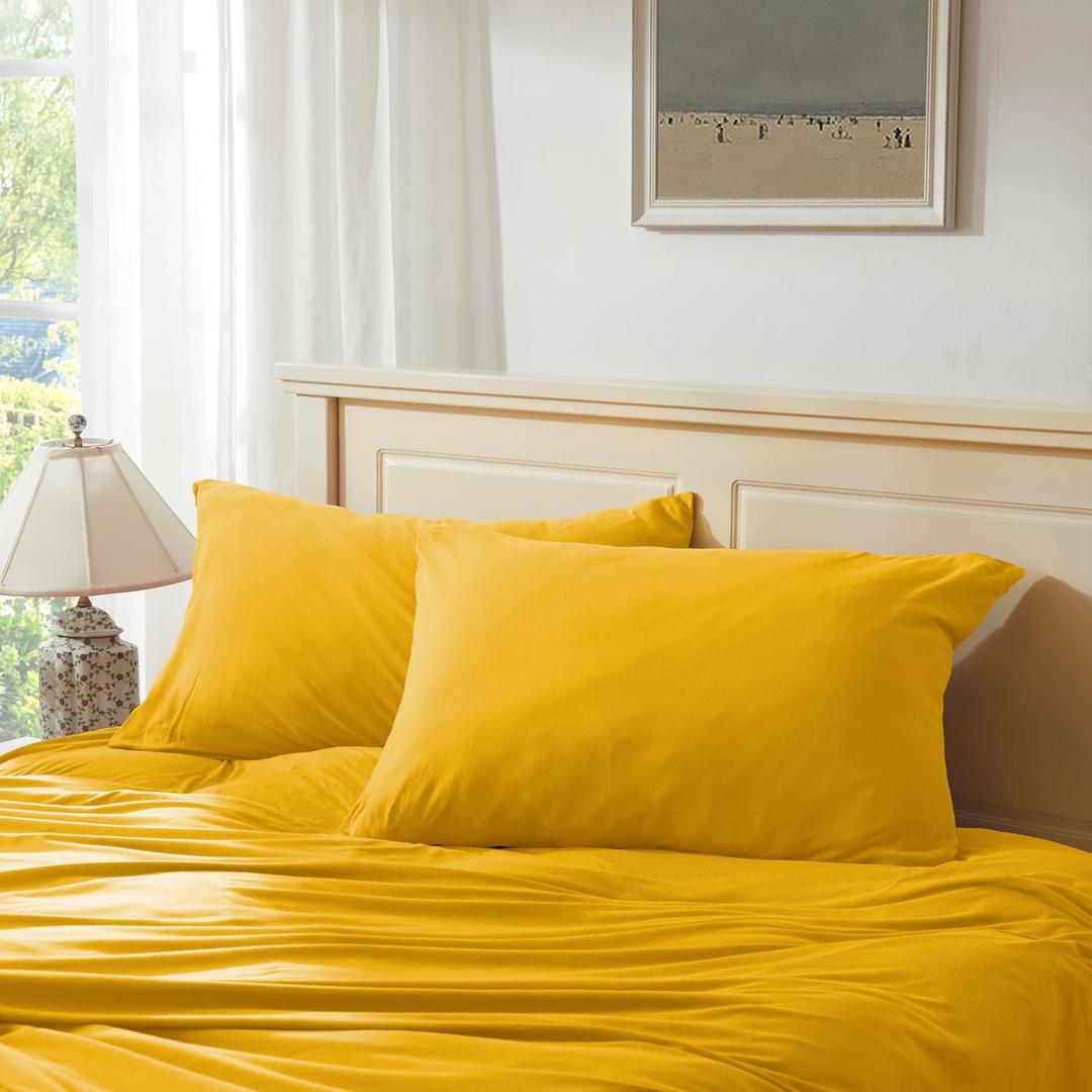 Household 100% Jersey Cotton Pillowcase 20x30-Light Weight, Comfortable, Super Soft Pillow Case with Envelope Closure Set of 2 (Yellow, Queen Size Pillowcase (20" x 30"))