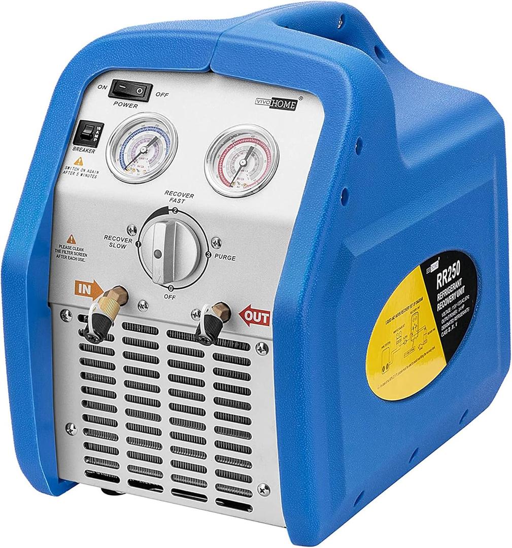 VIVOHOME 110-120V AC 60Hz 3/4HP Single Cylinder Portable Refrigerant Recovery Machine Blue