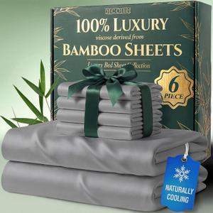 DECOLURE 100% Viscose Derived from Bamboo Sheets Queen Size - Luxury 6 Pc Naturally Cooling Sheets, Ultra Soft Bed Set - Deep 17" Pockets, Durable Double Stitching, Oeko Tex Standard (Light Grey)