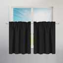Waffle Weave Half Window Tier Curtains: 36 Inch Short Length for Small Window in Kitchen & Bathroom, Waterproof and Washable - Black, W36 inch x L36 inch for Each Panel, Set of 2