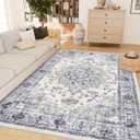 Machine Washable Rugs Nursery Rug 6x9 Cute Girl Non Slip Low Pile Water Repellent Soft Print Pattern for Bedroom Indoor Decor Kids Playroom Bluewhite