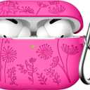 Lerobo Flower Engraved Cover for Airpods Pro 2 Case, Cute Soft Silicone Skin Full Protective Cover Compatible with Apple Airpods Pro 2nd Generation/1st Generation Case with Keychain (Rose Pink)