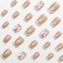 3 x Medium Square Press on Nails SWEKKE White French Tip Fake Nails Chrome False Nails with Pink Bow Designs Elegant Glossy Glue on Nails Full Cover Stick on Nails for Women Girls 24Pcs (1)