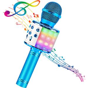 BlueFire 4 in 1 Karaoke Wireless Microphone with LED Lights, Portable Microphone for Kids, Great Toys for Kids, Girls, Boys and Adults (Blue)