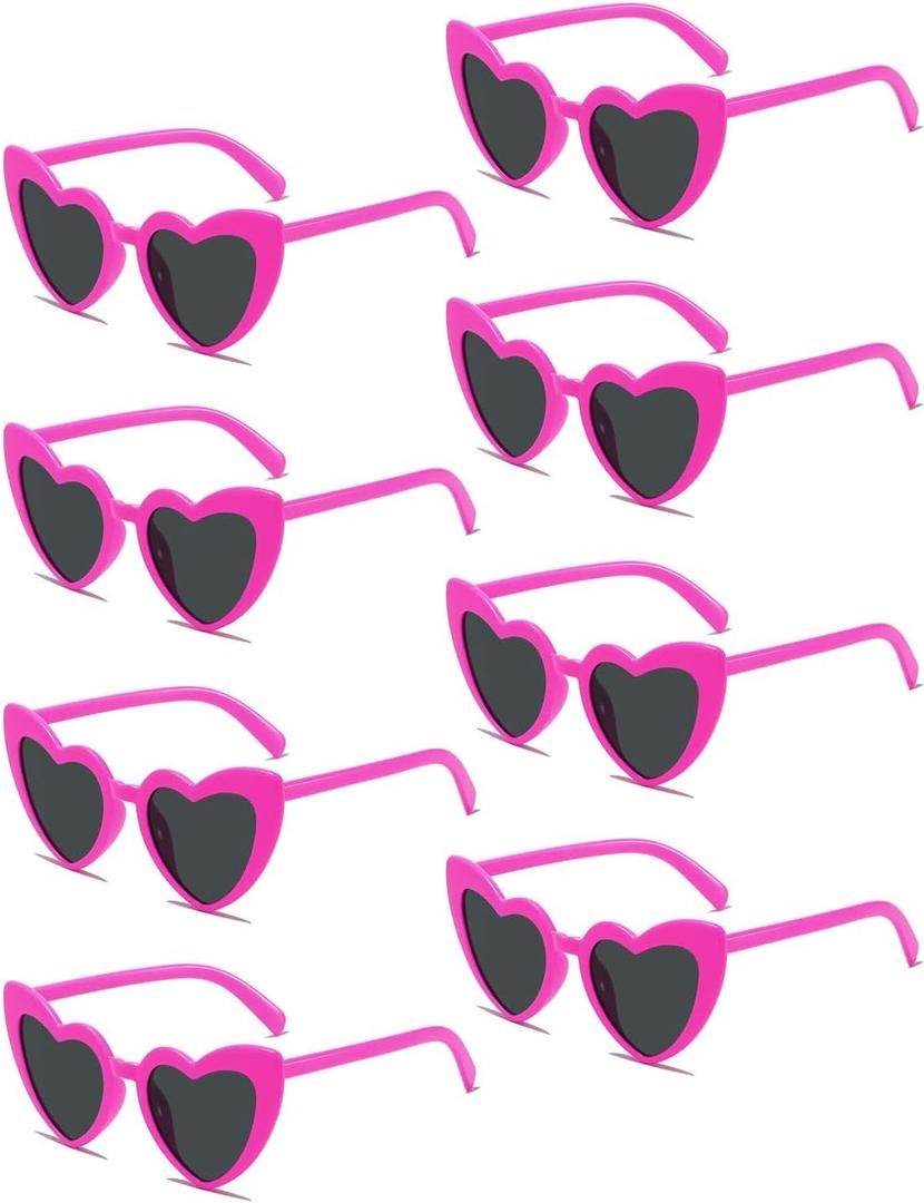 8 Pack Heart Sunglasses Vintage Cat Eye Heart Glasses Retro Bachelorette Bride Sunglasses Bulk for Women (Hot Pink)