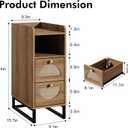 Narrow Nightstand for Small Spaces - 9.3" Slim Side Table with Rattan-Weave Drawers, Skinny Bedside Table with Open Shelf, Rustic Tall Thin Gap Filler for Bedroom, Caramel Oak, Set of 2