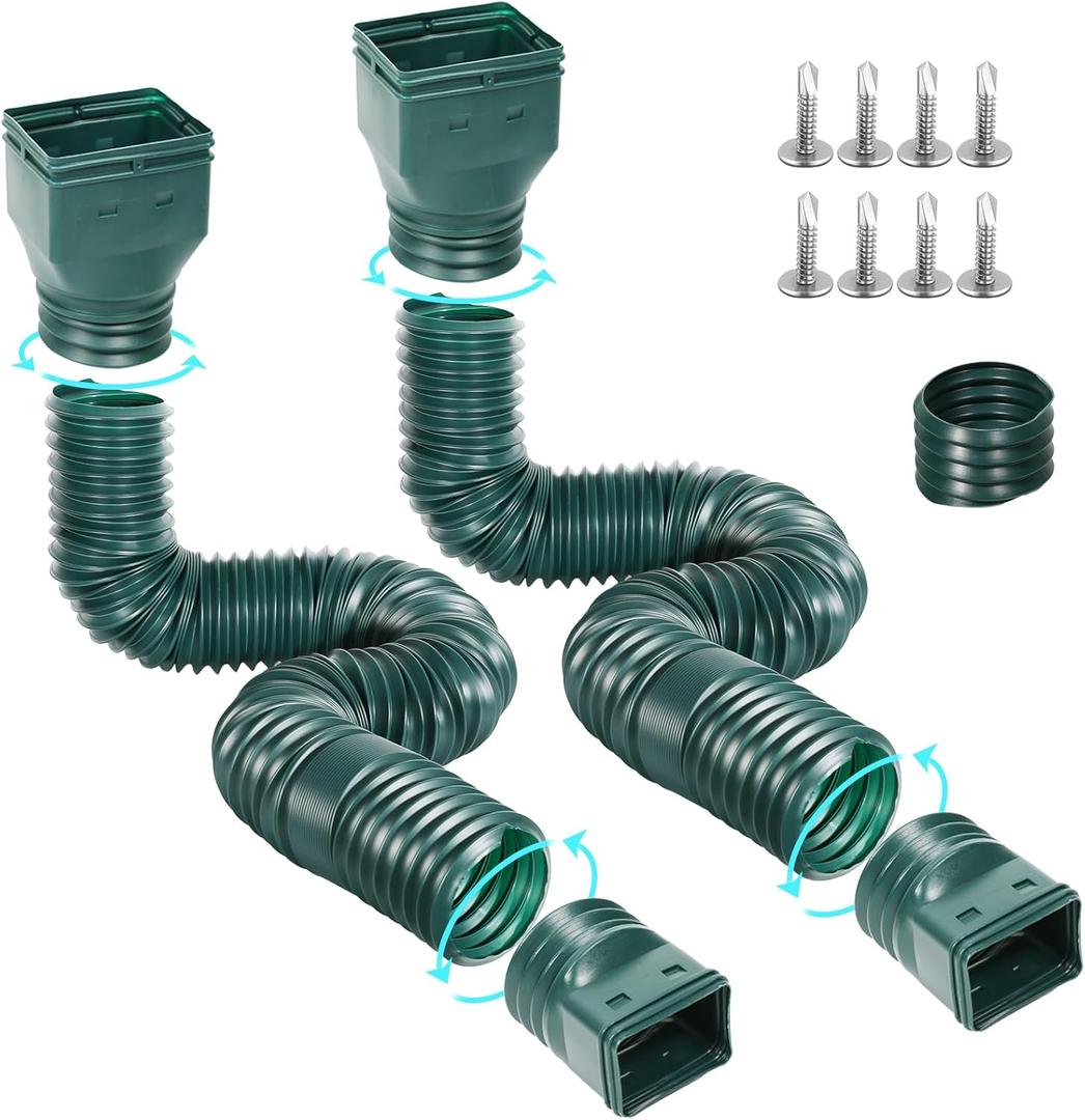 Gutterlix Flexible Gutter Downspout Extensions, Connectable Downspout Extender with 58"+ 67" Extendable Pipe, Thickened Down spout Drain Extension for Rainwater Drainage(2 Pack, Green)