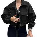 Tankaneo Women's Cropped Jacket Zip Up Lightweight Oversized Utility Anorak Coat with Pockets, XXL