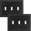 2-Pack Triple Toggle Light Switch Cover Plate, Durable Natural Bamboo Fiber Decorative Switch Plate Covers, Matte Black 3 Gang Wall Plate, Corrosion Resistant