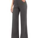 CL convallaria Womens Wide Leg Trouser Yoga Pants with Pockets High Waist Stretchy Work Casual Pant Petite Regular Dark Gray XL