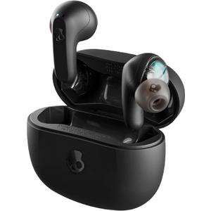 Skullcandy Rail Wireless Earbuds, Bluetooth Headphones, Noise Isolating Fit, Up to 42 Hours Battery, IP55 Sweat and Water Resistant, Microphone for iPhone Android - True Black