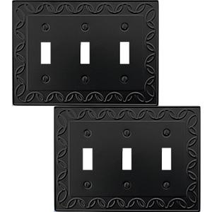 Triple Toggle Light Switch Cover NovaBloom Metal Wall Plate, 2-Pack Black 3 Gang, Light Switch Cover Decorative Wallplate, Durable