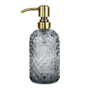 16 oz Glass Soap Dispenser with Vintage Gold Pump, Hand Sanitizer Refillable Soap Dispenser for Kitchen and Bathroom (Grey)