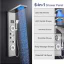 ROVATE LED Shower Panel Tower System with Rainfall and Mist Shower Head, 6-in-1 Shower Panels with Jets and Handheld and Digital Temperature Display, Shower Tower High Pressure with Tub Spout
