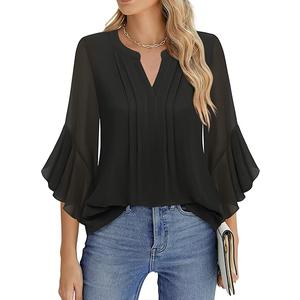 Timeson Women's 3/4 Sleeve Tops Dressy Casual Business Work Blouses Chiffon Shirts