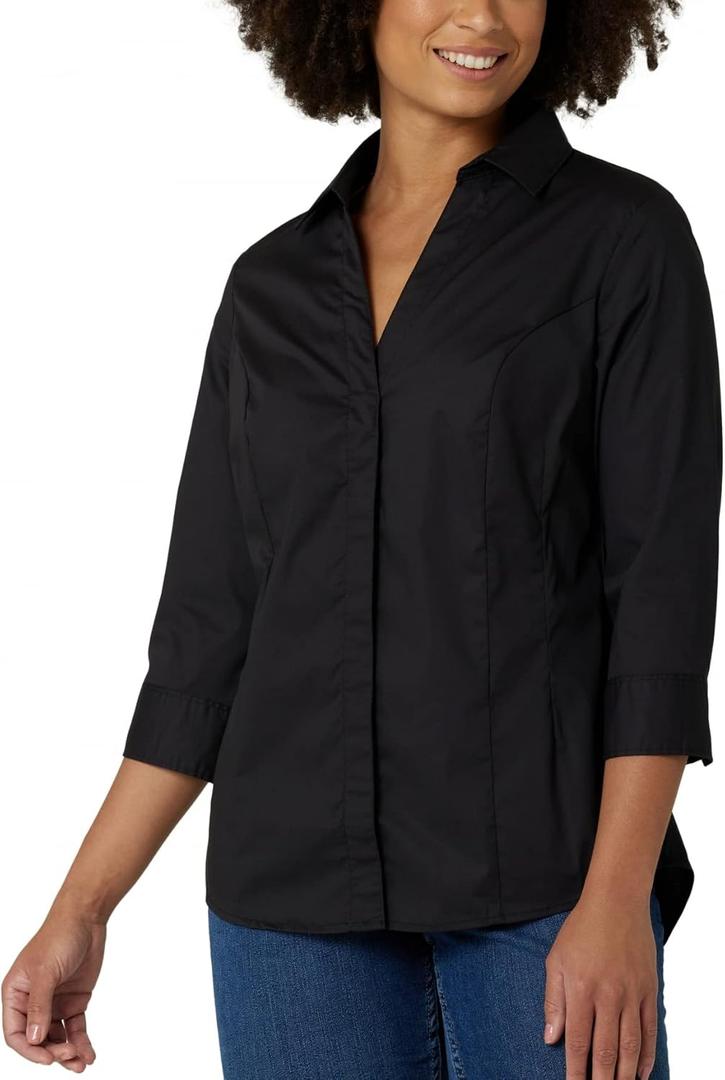 Riders by Lee Indigo womens Easy Care ¾ Sleeve Woven Shirt, Black Soot, XX-Large