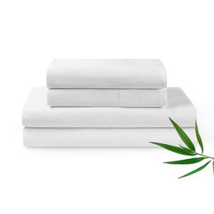 YnM Cooling Bed Sheet Set with 100 Percent Rayon Derived from Bamboo, 400TC Fabric with 2 Pillowcases and Flat Sheet, Deep Pocket Fit 19'', Silky-Soft & Sweat Wicking, 4 Piece (King, White)