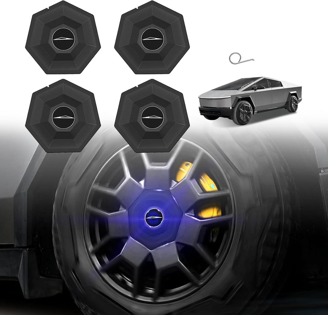 BestEvMod 4PCS Floating Auto Light Full Coverage Wheel Center Hub Caps Cover Compatible with Tesla Cybertruck 2026 2025 2024 Wheel Caps Removable Hub Center Fit All Terrain Tires ONLY (Floating)