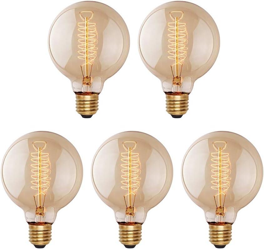 runquiz Edison Incandescent Light Bulbs 60 Watt, G25(G80) Vintage Light Large Bulb, 5-Pack Globe Bulbs 2100K Warm White, E26 Medium Base Dimmable, 240 Lumens Filament, Vanity Light Bulbs for Bathroom