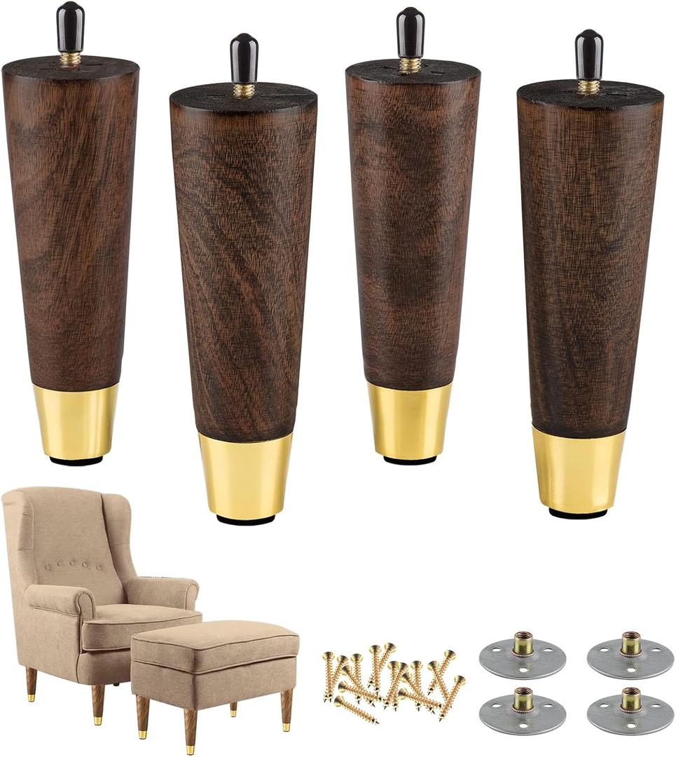 7 Inch Wood Furniture Legs, Cone Sofa Legs Set of 4, Mid Century Modern Desk Feet, Replacement for Legs for Furniture or DIY Projects- Sofa Legs, Chair, Ottoman, Stool, Coffee Table, Bed, Etc