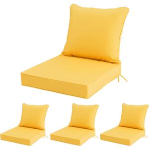 24x24 Inch Outdoor Chair Cushions Set of 4, Patio Furniture Cushions - Removable Cover, Water-Repellent, Fade-Resistant, Non-Slip Bottom & Straps, Replacement for Deep Seat Sofa & Couch - Yellow