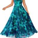 BTFBM Women Summer Floral Maxi Dresses Elegant Spaghetti Strap Dress Printed Party Dress Beach Long Dresses (Small, Floral Lake Blue)
