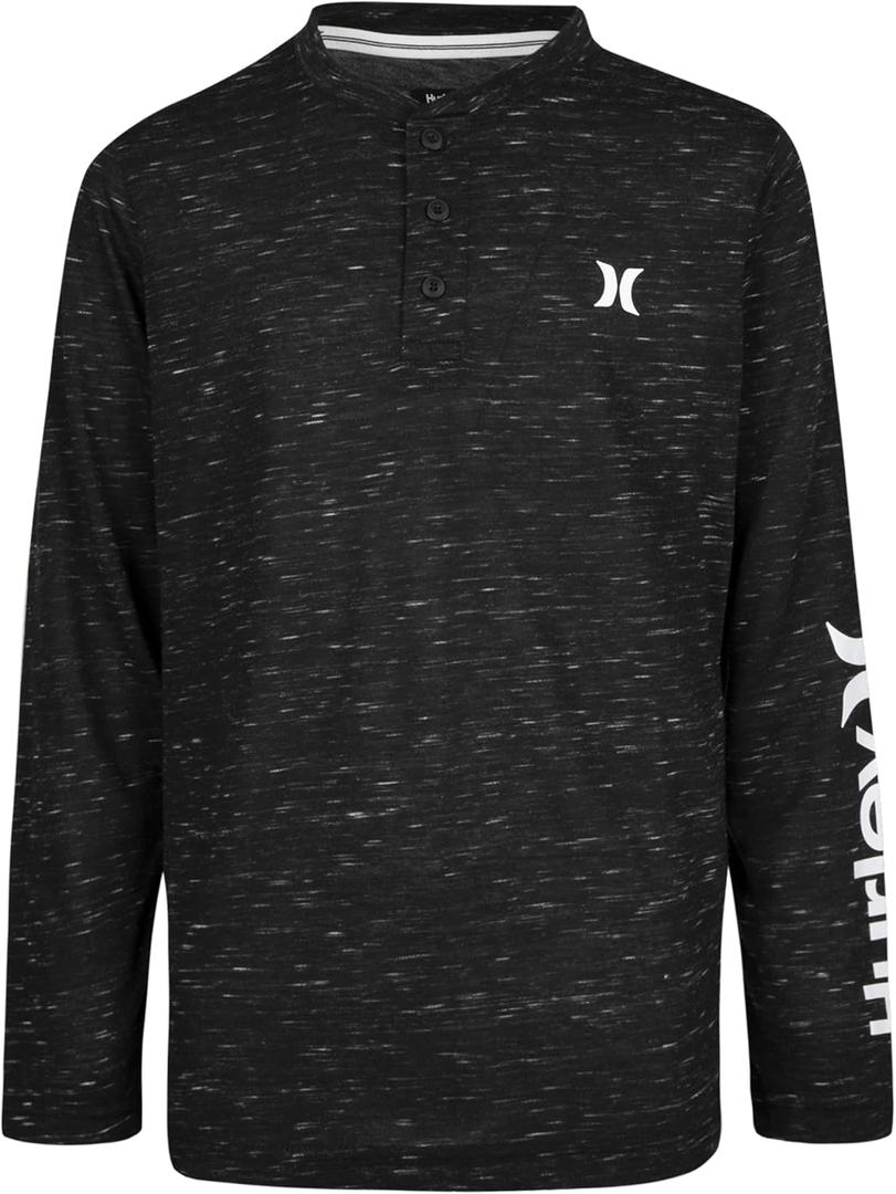 Hurley Boys' Long Sleeve Soft Basic Cloud Slub T-Shirt (Small, Black)