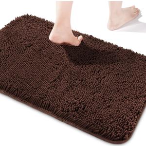Yeaban Brown Bathroom Rugs Thick Chenille Bath Mats | Absorbent and Washable Bath Rug Non-Slip, Plush and Soft Rugs for Bathroom, Kitchen, Shower, Sink - 17" x 24", Brown