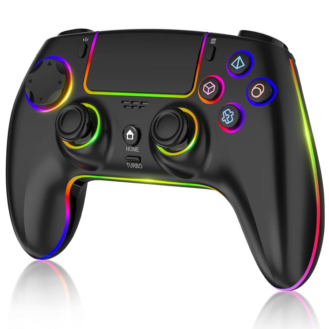 Wireless Controller For PS-5/PC/MAC/iOS/Android/Steam Deck, Gamepad with 7 Variable Color RGB Lights/Hall Effect Joystick/Dual Vibration/Turbo/Programmable/Headset Jack/Touchpad/1500 mAh Battery