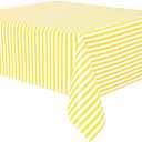 Vpang 2 Pcs Striped Plastic Print Tablecloths Disposable Table Cover Thickened Rectangle Tablecover, Kitchen Picnic Wedding Birthday Party Table Covers, 54"x108" (Yellow Stripe)