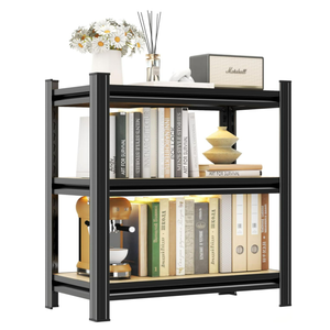 Book Shelf Industrial Metal 3-Tier Bookshelves, Wide Adjustable Storage Unit, Black for Living Room Bedroom (34.6" H * 35.4" W * 15.7" D)