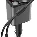 Retractable Car Charger, 159W Dual Cigarette Lighter Adapter, Fast Car Phone Charger for Type C & Lightning Cable(2.6ft),Cigarette Lighter Splitter 2 Sockets for iPhone 16/15/14/13 Galaxy Dash Cam GPS