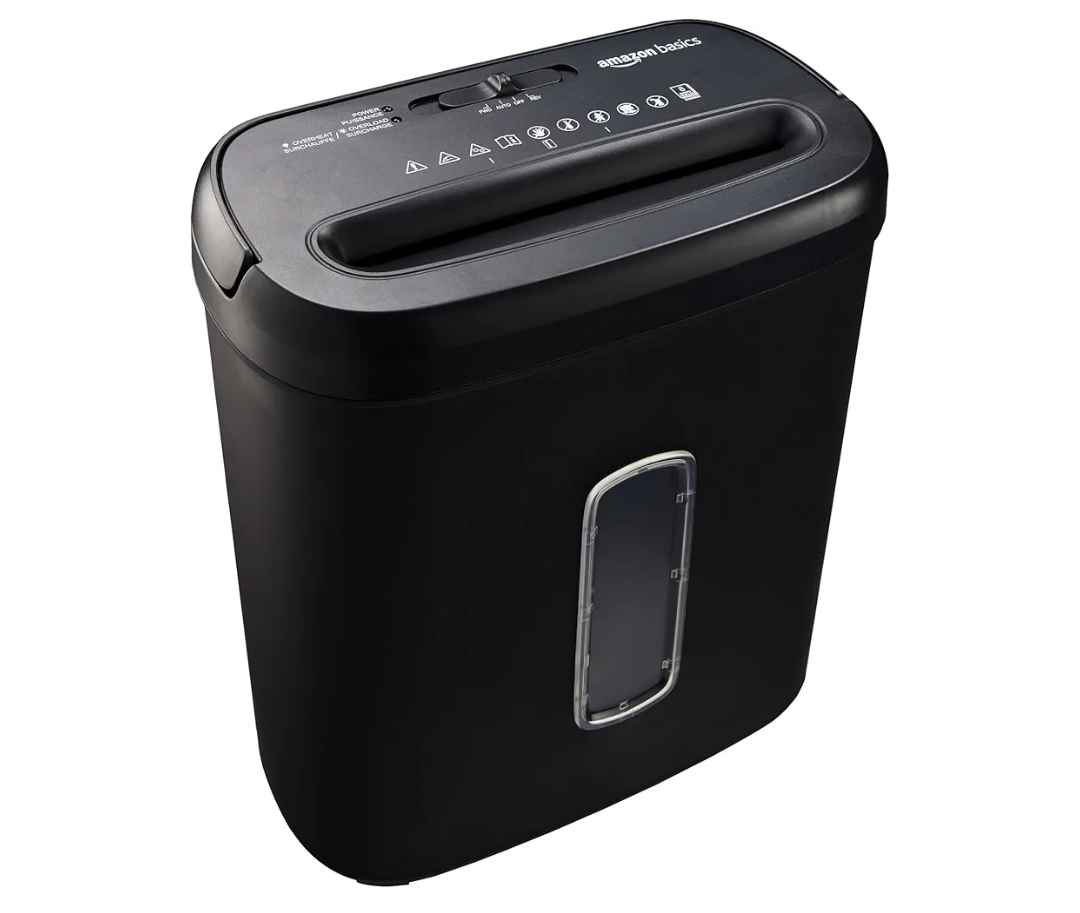 Amazon Basics 8-Sheet High Security Cross Cut Paper and Credit Card Shredder with P-4 Security, Auto Shut-off, Black
