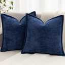 Navy Blue Decorative Throw Pillow Covers 20x20 Inch Set of 2 Cozy Soild Chenille Cushion Cases Soft Textured Square Couch Pillows Cover Boho Accent Farmhouse Pillowcases for Sofa Bed