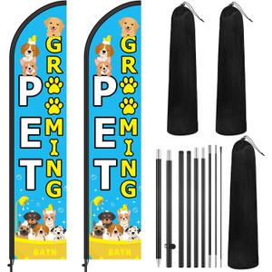 Remagr 2 Set Pet Grooming Feather Flag Pole Kit Pet Care Store Business Advertising Include 7.9 ft Dog Grooming Banner Sign 11.5 ft Flag Pole Kit with Stake and Bag for Outdoor Events Promotion