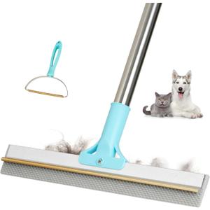 Thalomely Carpet Rake for Pet Hair Removal Tool, 2 in 1 TPU and Copper Rake Teeth, Uproot Clean Hair Remover with 54 Adjustable Long Handle, Reusable Cat & Dog Fur Broom for Carpets,Rugs, Mats,Car