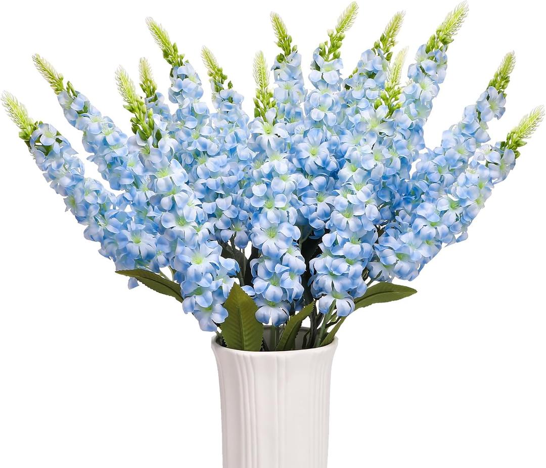 15 Pcs Delphinium Artificial Flowers for Decoration, 27.5 Inch Long Stem Larkspur Fake Flowers Light Blue Faux Silk Bouquets for Tall Vase Wedding Home Decor Floral Arrangements(Light Blue)