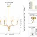 30" Modern Gold Chandelier for Dining Room, 6-Light Brushed Brass Pendant Light Fixture with White Fabric Shade, Ceiling Lighting for Living Room Bedroom Kitchen Island, E12