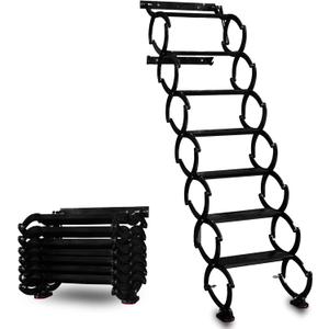 7 Steps Wall Mounted Folding Ladder, Indoor and Outdoor Step Ladders, Retractable Folding Stairs, Portable Camping Staircase, Pull-Down System Attic Ladder, for RV, Storehouse(Black, 7 Steps)