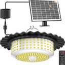 Solar Lights Outdoor Waterproof,396 LED Solar Shed Light Indoor Outdoor with Remote Control,Timer, Solar Pendant Light 5 Modes,Solar Powered Barn Lights for Chicken Coop,Gazebo,Garage,Shop (Black)