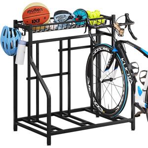 Bike Rack Storage Stand Organizer Floor Holds 3 Bicycle Parking Freestanding Adjustable Garage Indoor Outdoor Bike and Sports Storage Station, Black (3 Bike Stand)