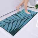 Teal Bathroom Rugs 24x47, Leaf Bath Mats, Non-Slip Washable Bathroom Runner, Plush Fluffy Soft Absorbent Microfiber Bath Rug, Long Rugs for Sink Basin Bathtub Shower Bedroom Floor (2' x 3'11" (Rectangular))
