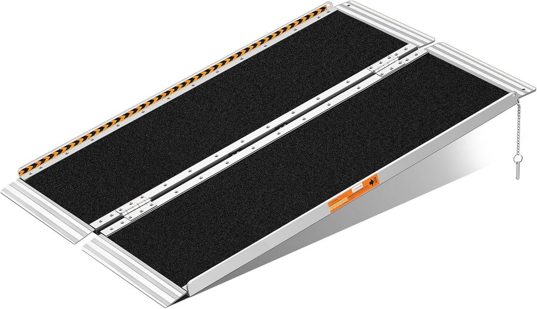 FACHNUO 4 Feet Portable Wheelchair Ramp, Non-Skid Aluminum Handicap Ramps with Handle, Folding Threshold Wheel Chair Ramp for Home Steps, Stairs, Entry, Threshold, Curbs, Stairs, 800LBS Capacity, 4FT(Using height 4-12'')